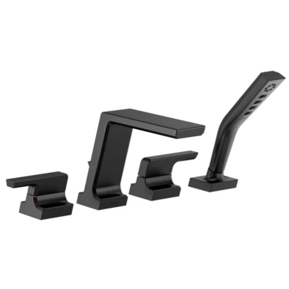 Delta T4799-BL Pivotal 2-Handle Roman Tub Trim Kit‎ Matte Black w/ Hand Shower